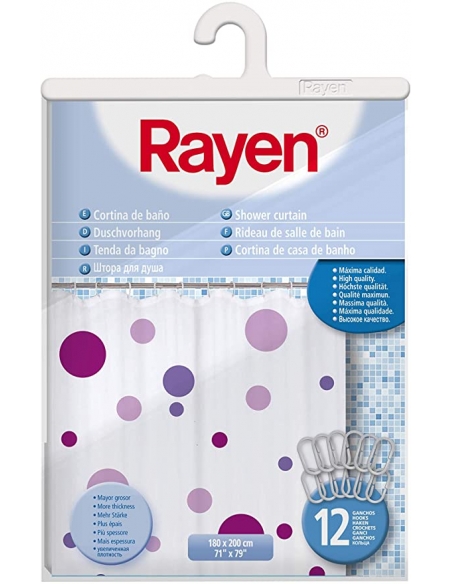 RIDEAU SALLE DE BAIN 180X200CM PEVA LILA-PINK SPOTS