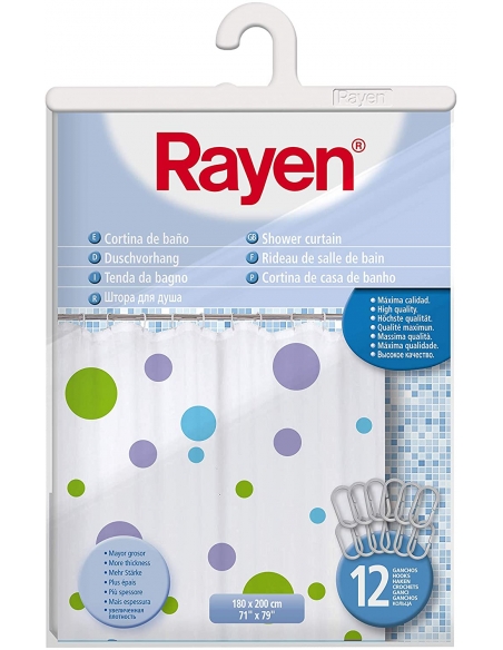 RIDEAU SALLE DE BAIN 180X200CM PEVA BLUE-GREEN SPOTS